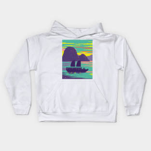 Ha Long Bay or Halong Bay with Junk Boat Vietnam WPA Art Deco Poster Kids Hoodie